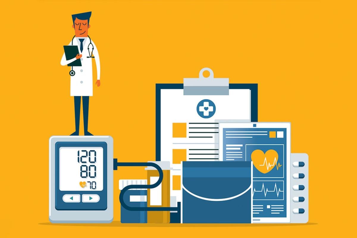 Illustration of physician checking blood pressure