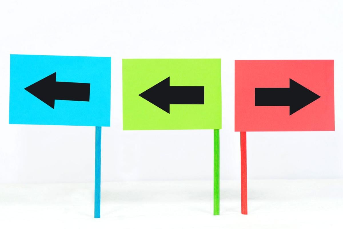 Three arrows pointed in different directions