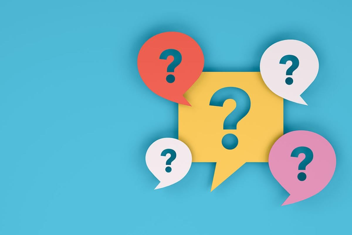 Question marks in speech bubbles