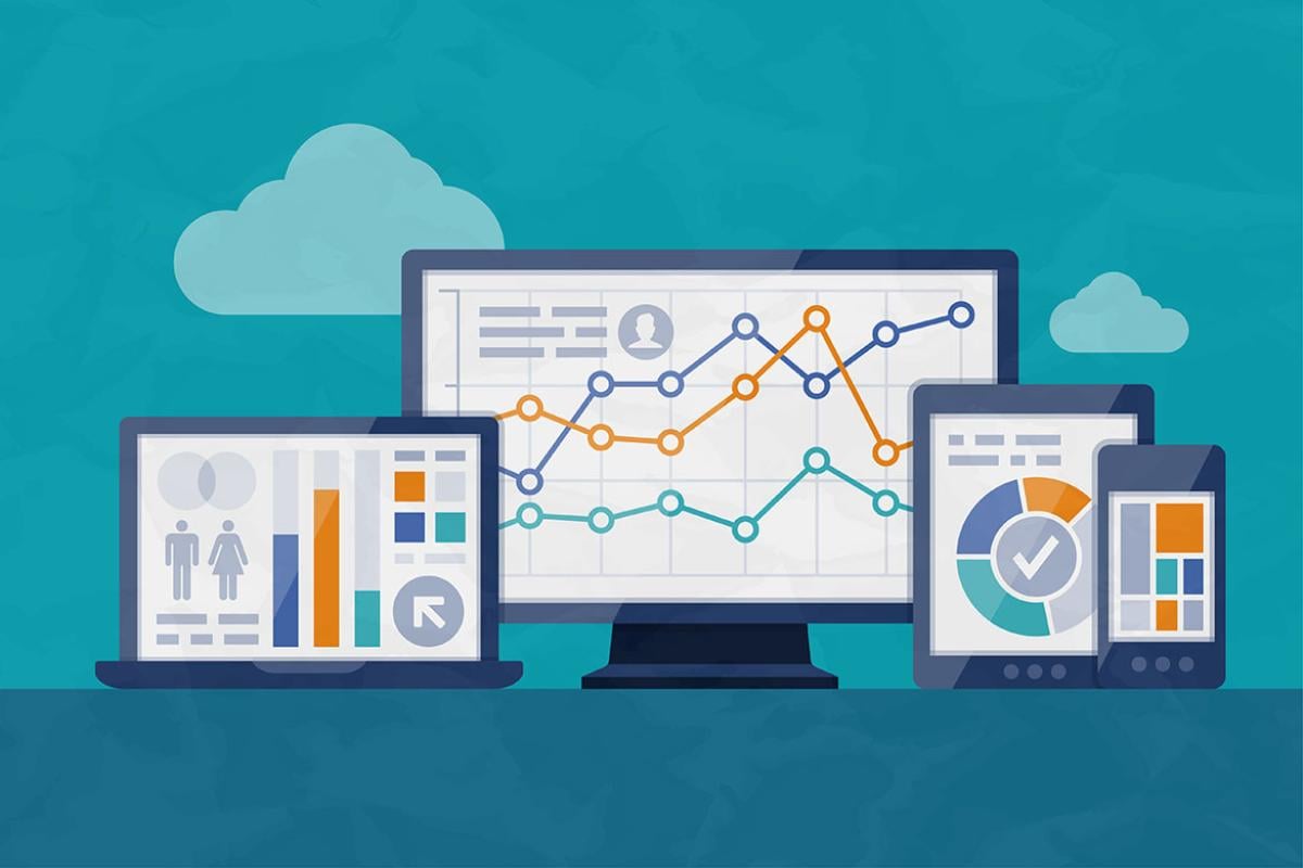 Graphic of statistics and analysis on digital devices