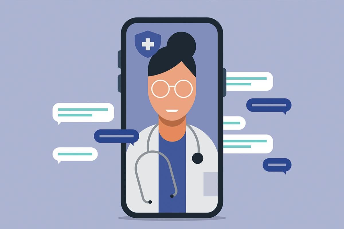 Illustration of telemedicine visit on smartphone
