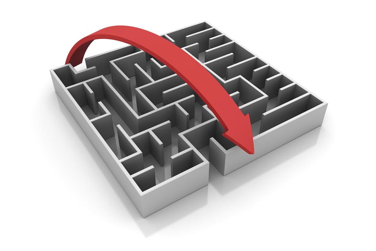 Maze with a red arrow extending across the top