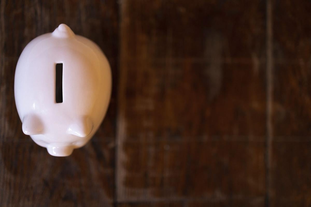 Overhead view of a piggy bank.