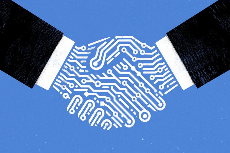 Hand shake with digital hands