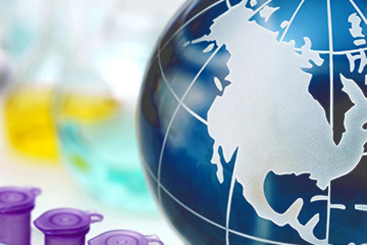 Test tubes and a globe in a lab