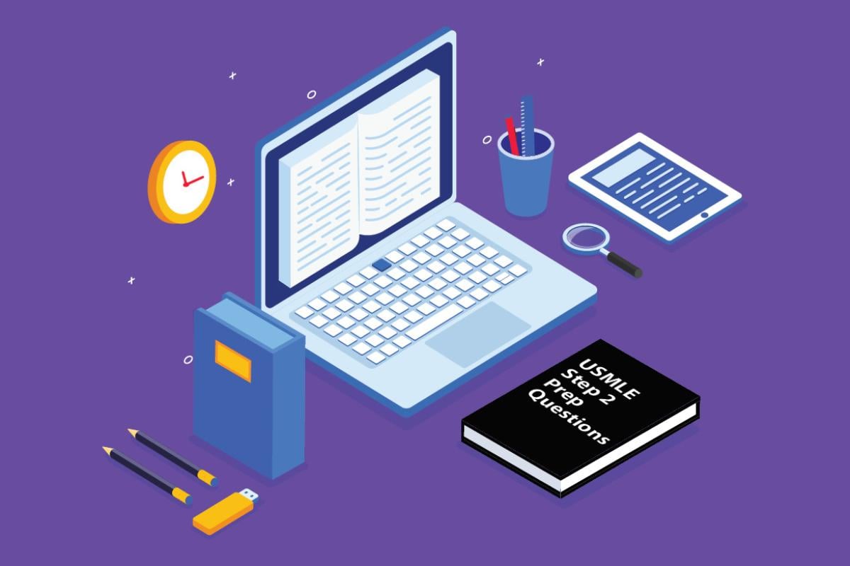 Illustration of a laptop and quizbook