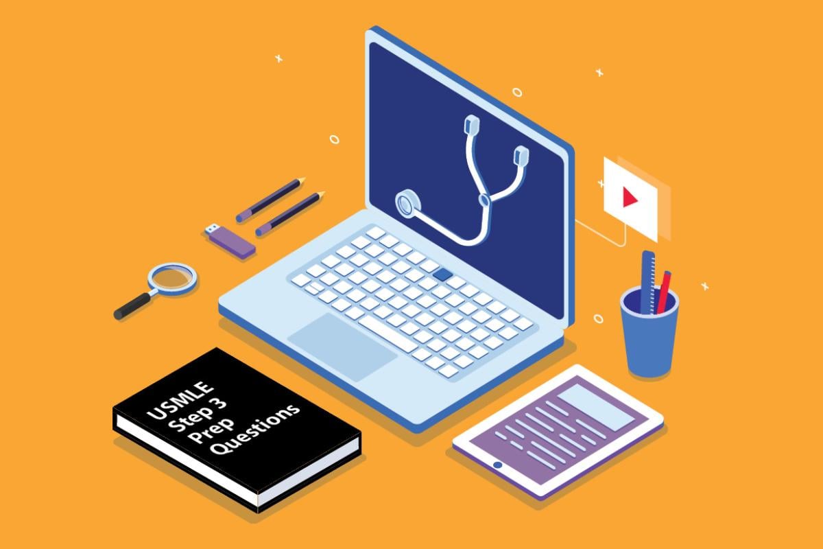 Illustration of a laptop and quizbook