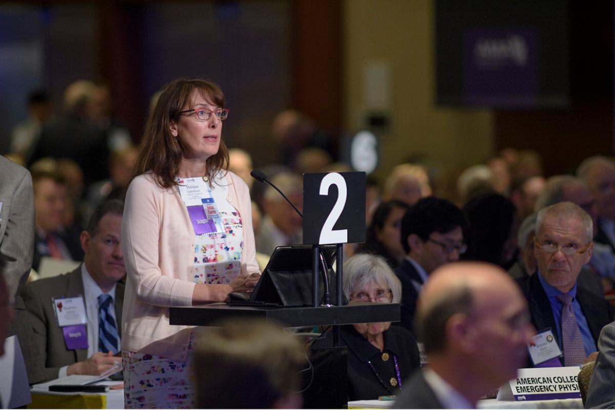 Member of 2017 AMA Annual Meeting speaking during proceedings.