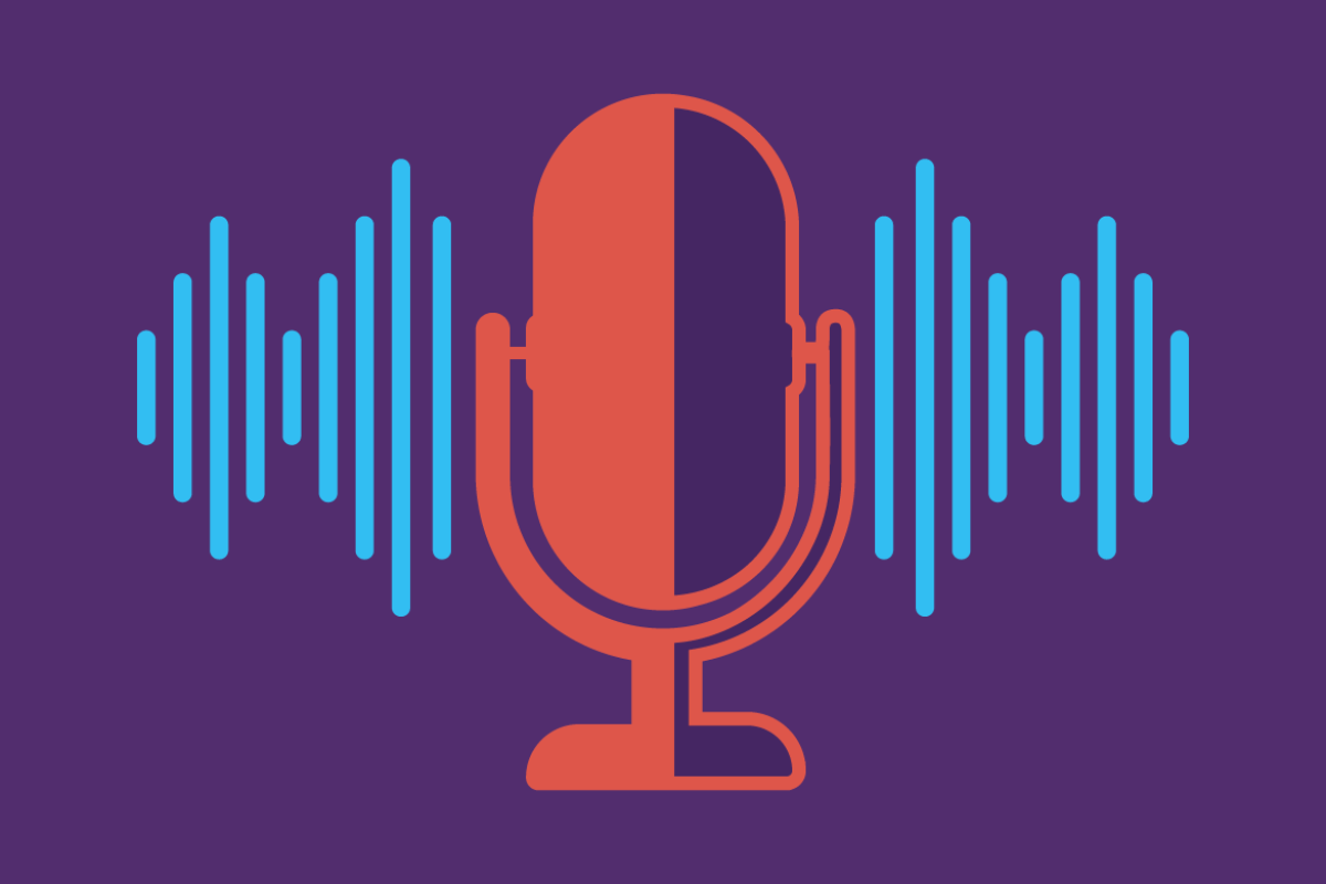 Illustration depicting a microphone with sound emitting from both sides